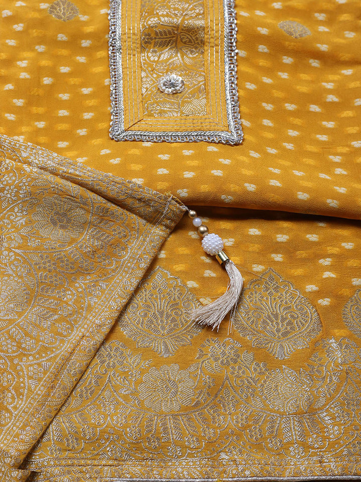 Embroidered Georgette Unstitched Suit With Pant &amp; Dupatta