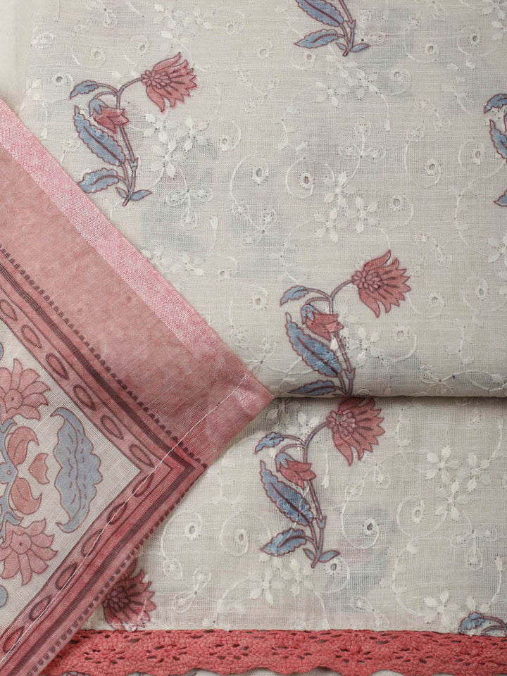Embroidered Cotton Blend Unstitched Suit With Pant &amp; Dupatta