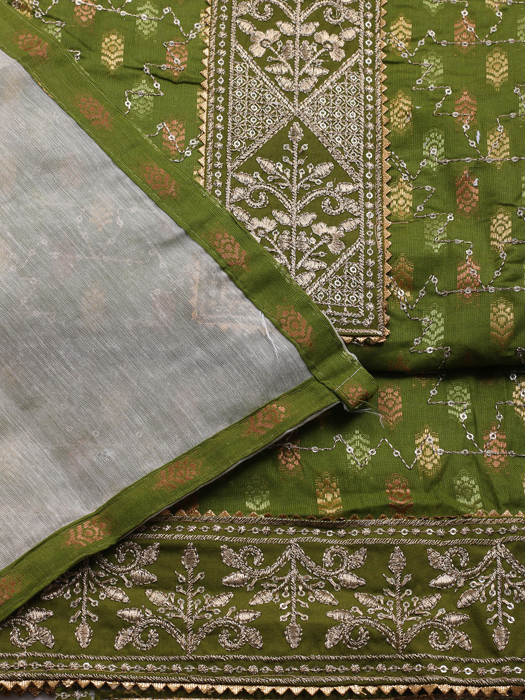 Neck Embroidered Cotton Blend Unstitched Suit With Dupatta