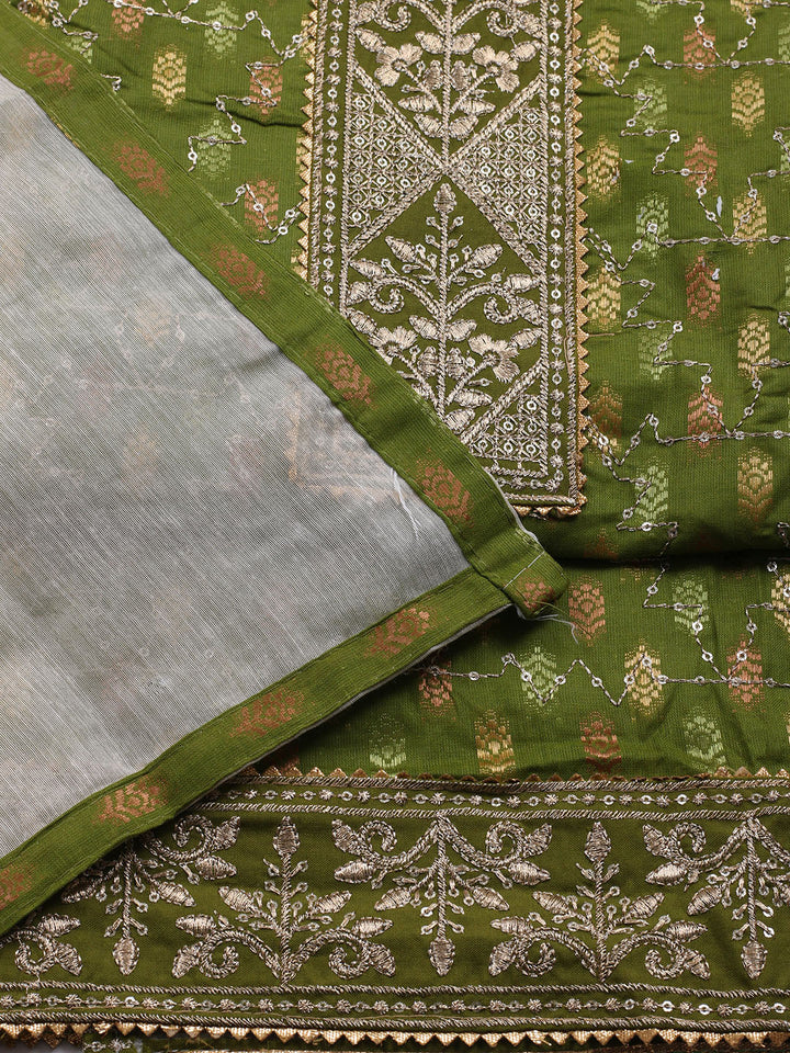 Neck Embroidered Cotton Blend Unstitched Suit With Dupatta