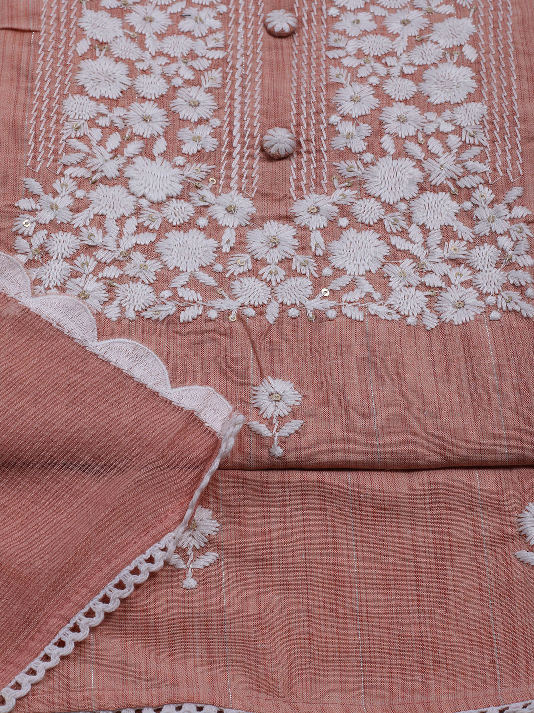 Neck Embroidered Cotton Blend Unstitched Suit With Dupatta
