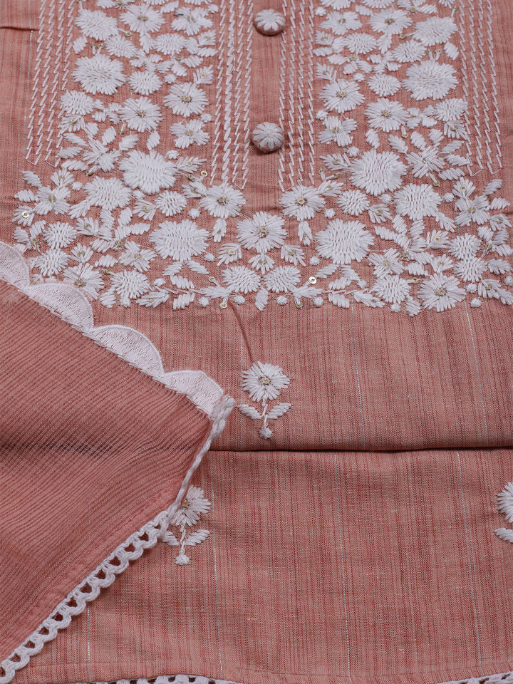 Neck Embroidered Cotton Blend Unstitched Suit With Dupatta
