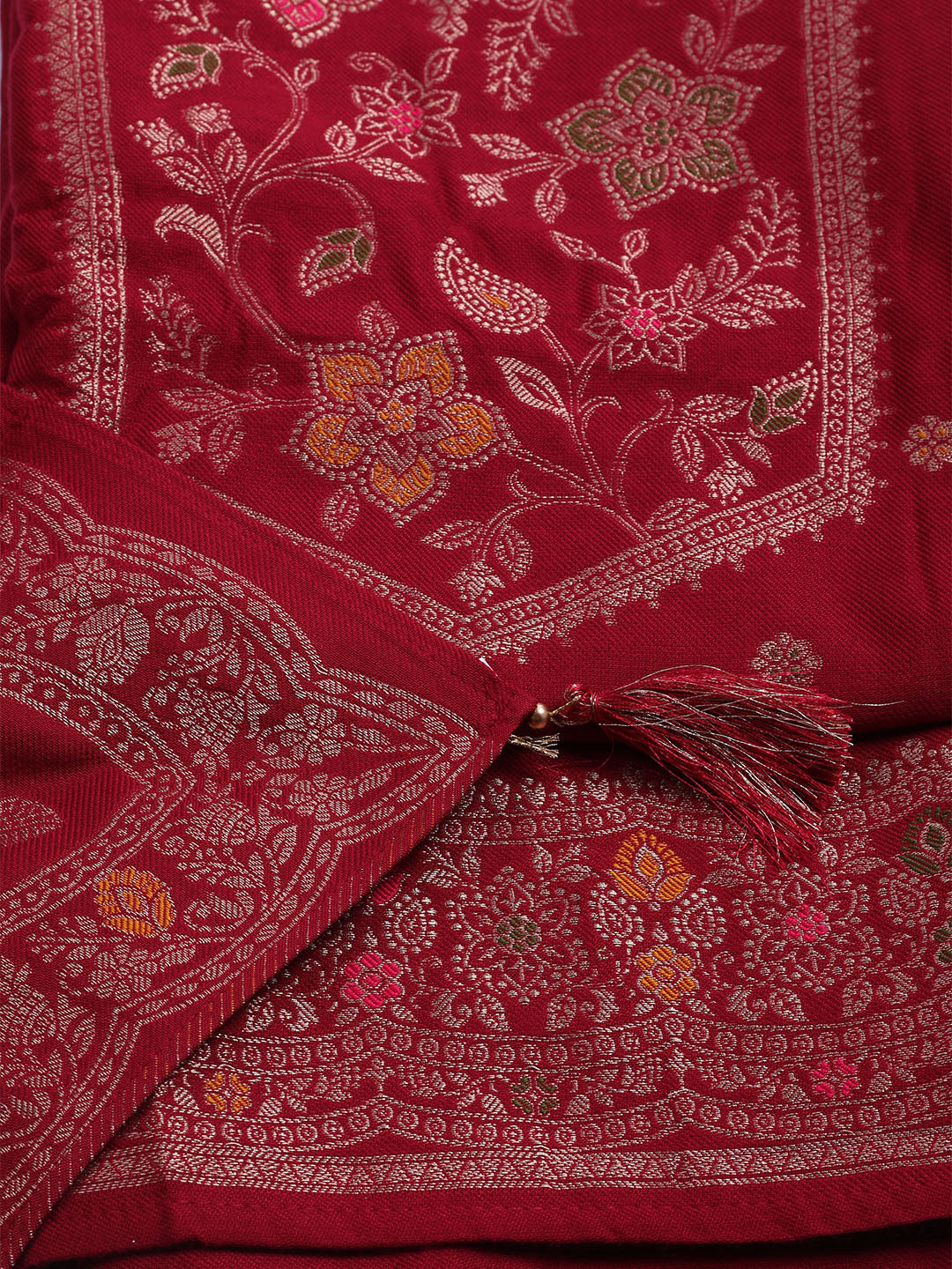 Pashmina Woven Design Unstitched Kurta With Pant &amp; Dupatta