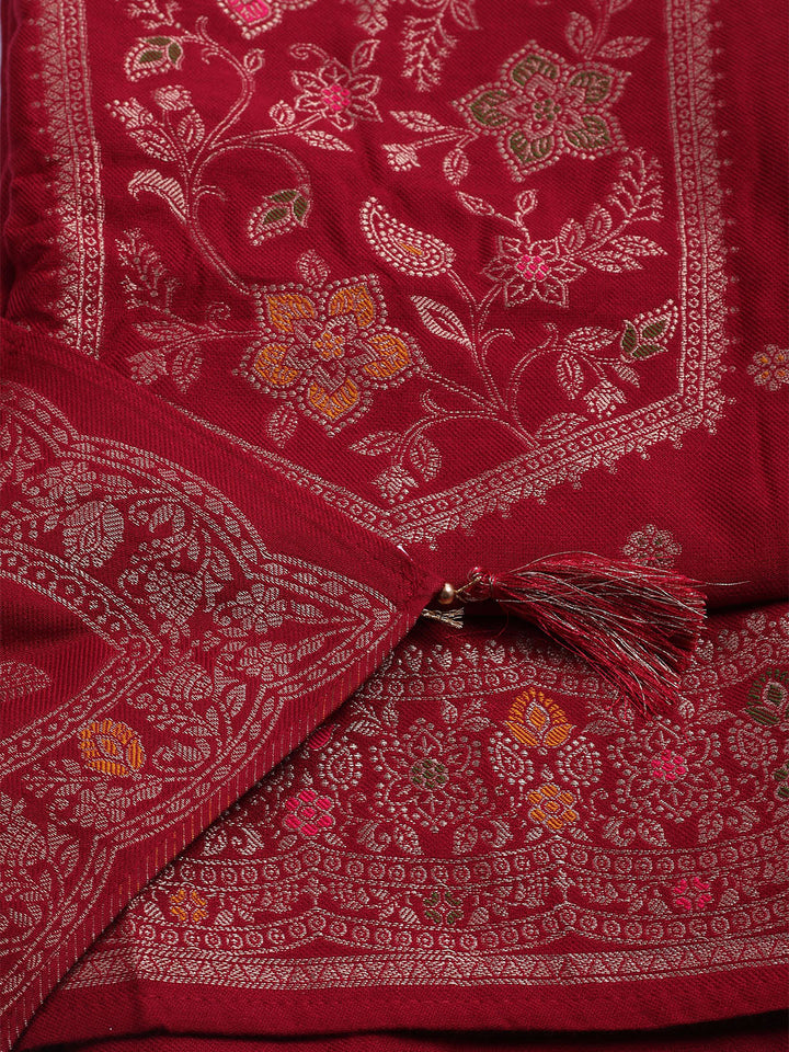 Pashmina Woven Design Unstitched Kurta With Pant &amp; Dupatta