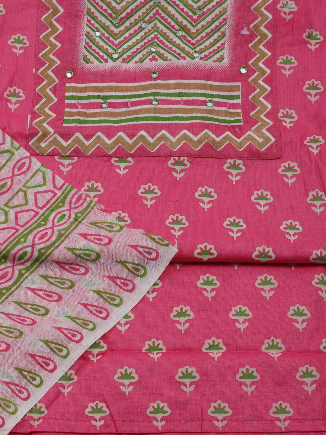 Printed Cotton Blend Unstitched Suit With Dupatta