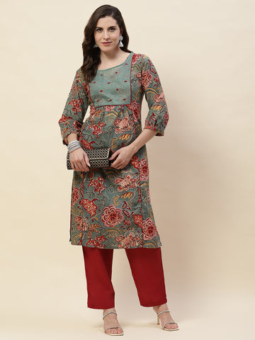 Printed Cotton Kurta With Pants