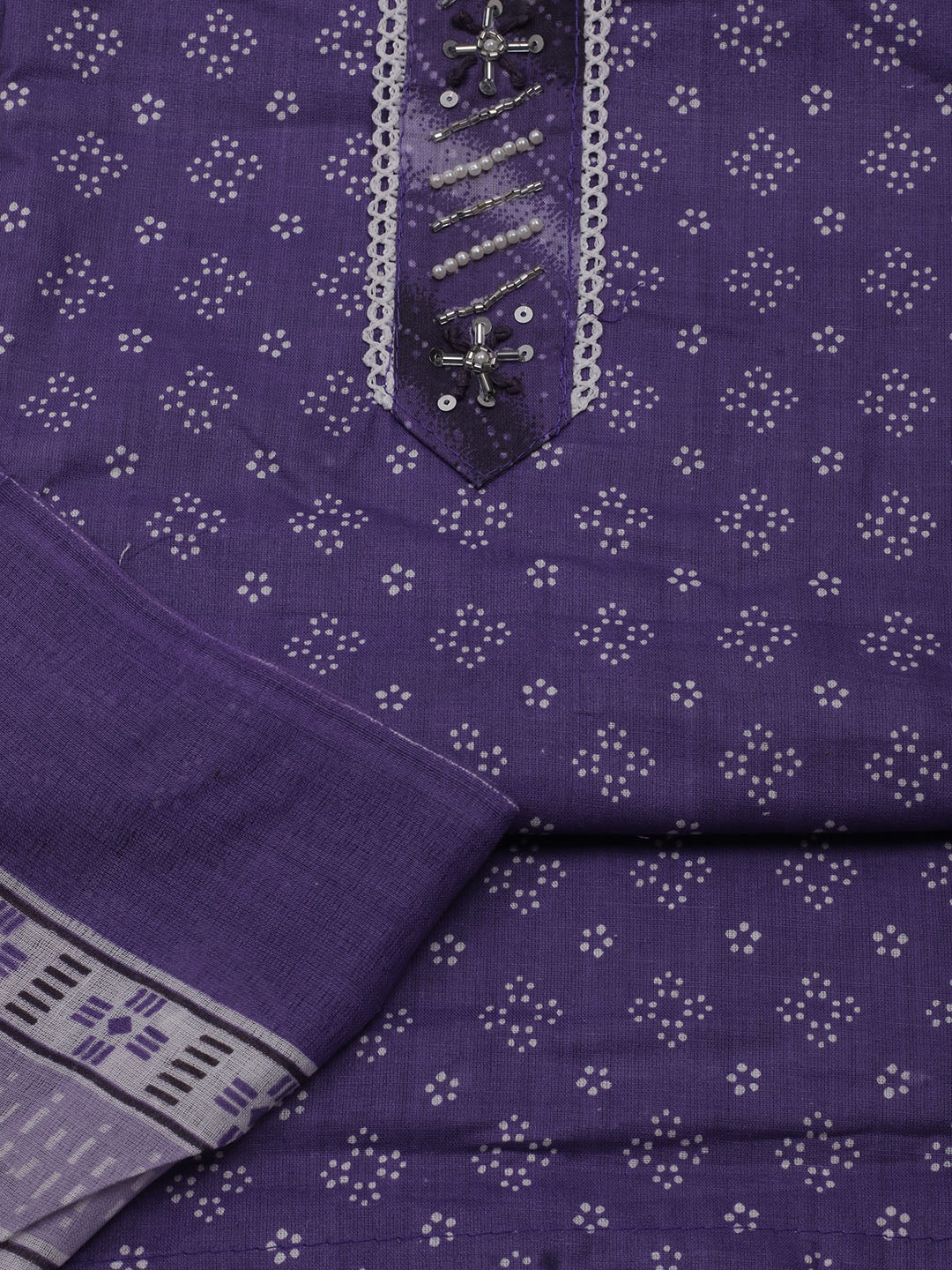 Printed Cotton Blend Unstitched Suit With Dupatta