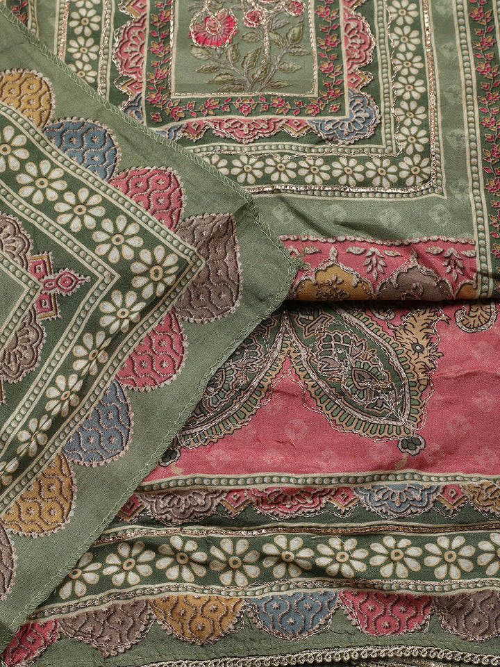 Embroidered Muslin Unstitched Suit With Pant &amp; Dupatta