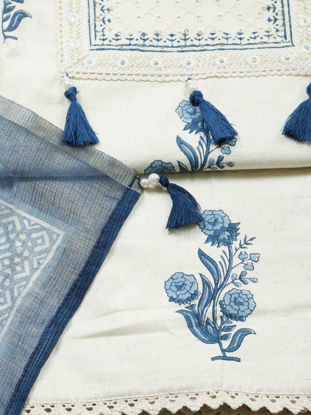 Printed Cotton Blend Unstitched Suit With Pant Dupatta
