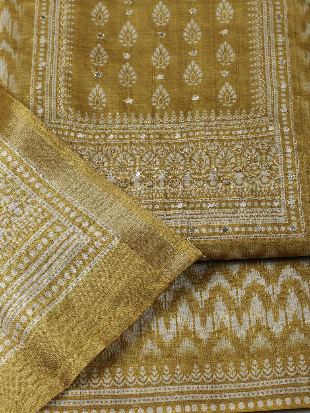 Embroidered Chanderi Unstitched Suit With Pant &amp; Dupatta