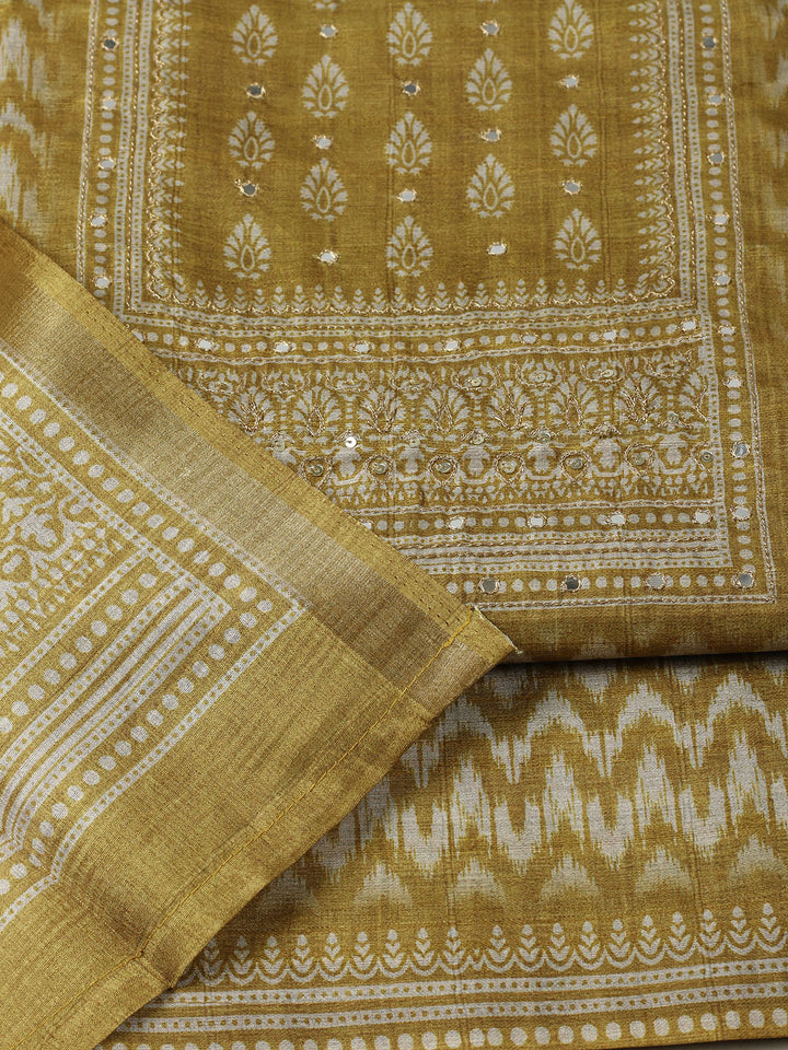 Embroidered Chanderi Unstitched Suit With Pant &amp; Dupatta