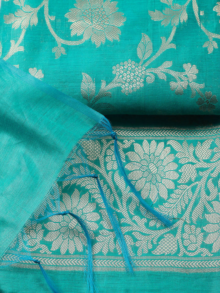 Woven Design Chanderi Unstitched Suit With Pant Dupatta