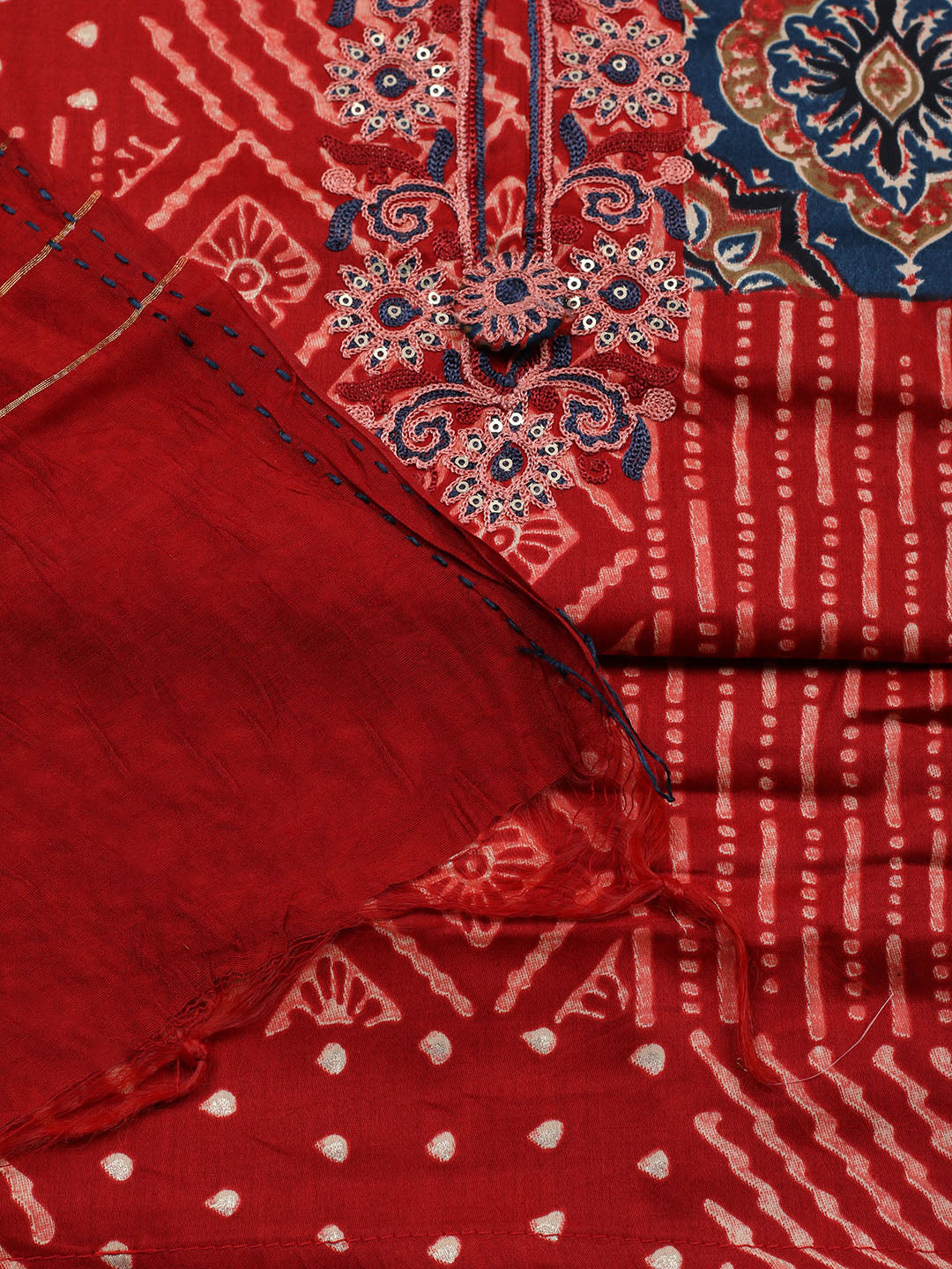 Embroidered Cotton Blend Unstitched Suit With Pant &amp; Dupatta