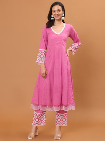 Plain Cotton Anarkali Kurta With Pants