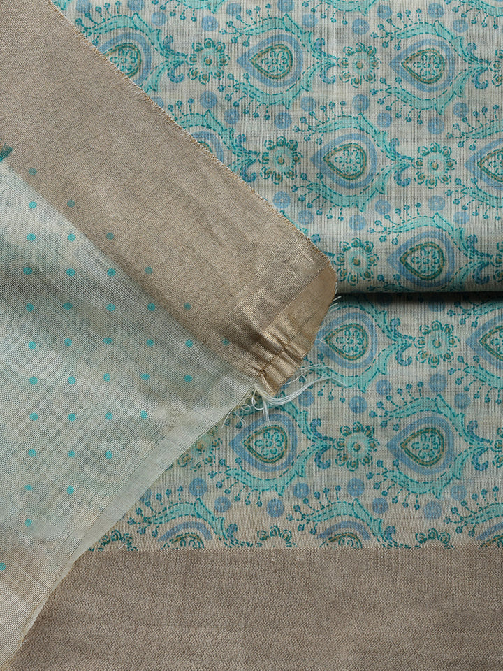 Printed, Chanderi Unstitched Suit With Pant &amp; Dupatta