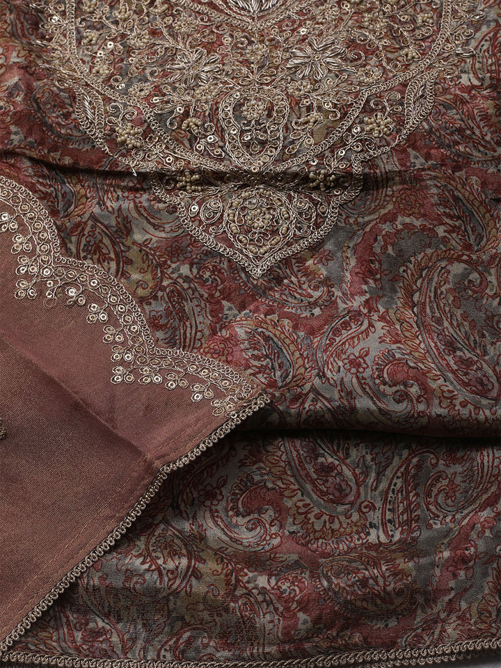 Embroidered Tissue Unstitched Kurta With Pant &amp; Dupatta