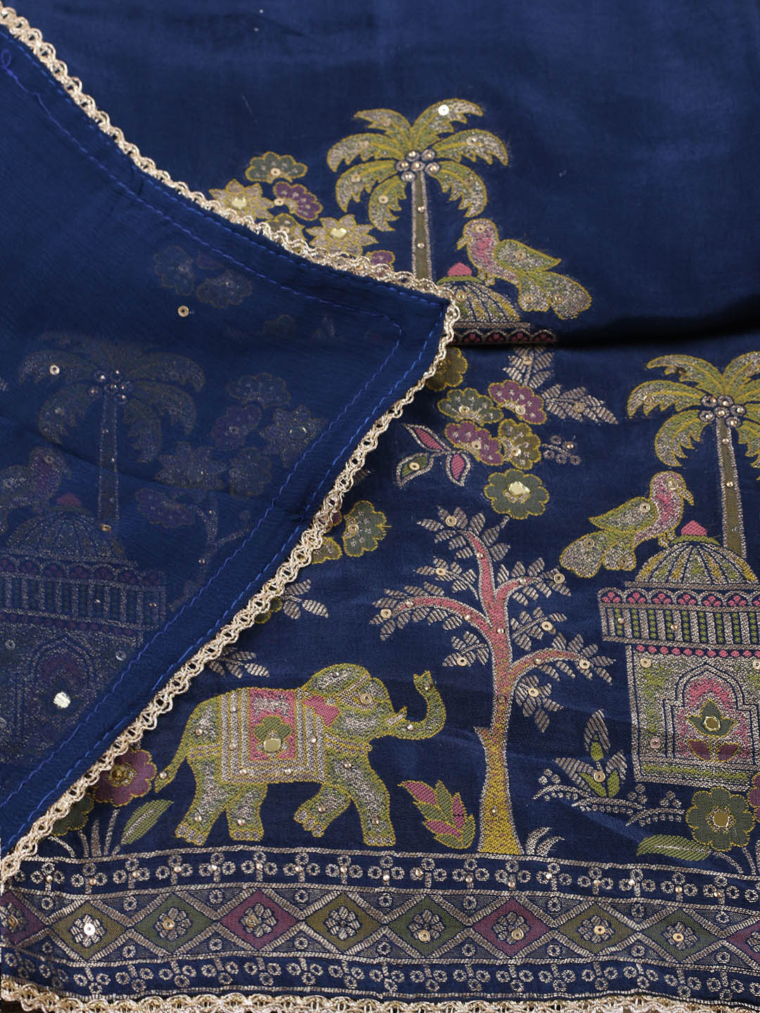 Woven Design Chanderi Unstitched Suit With Pant &amp; Dupatta