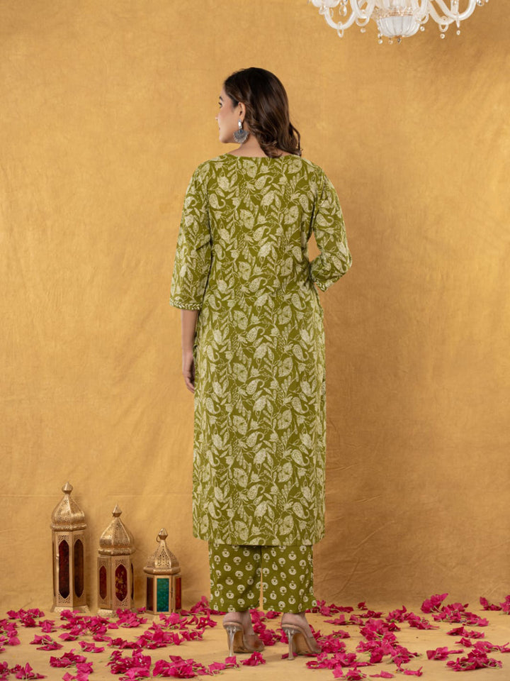 Embroidered Cotton Blend Kurta With Pant &amp; Dupatta