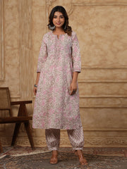 Printed Cotton Kurta With Pants & Dupatta