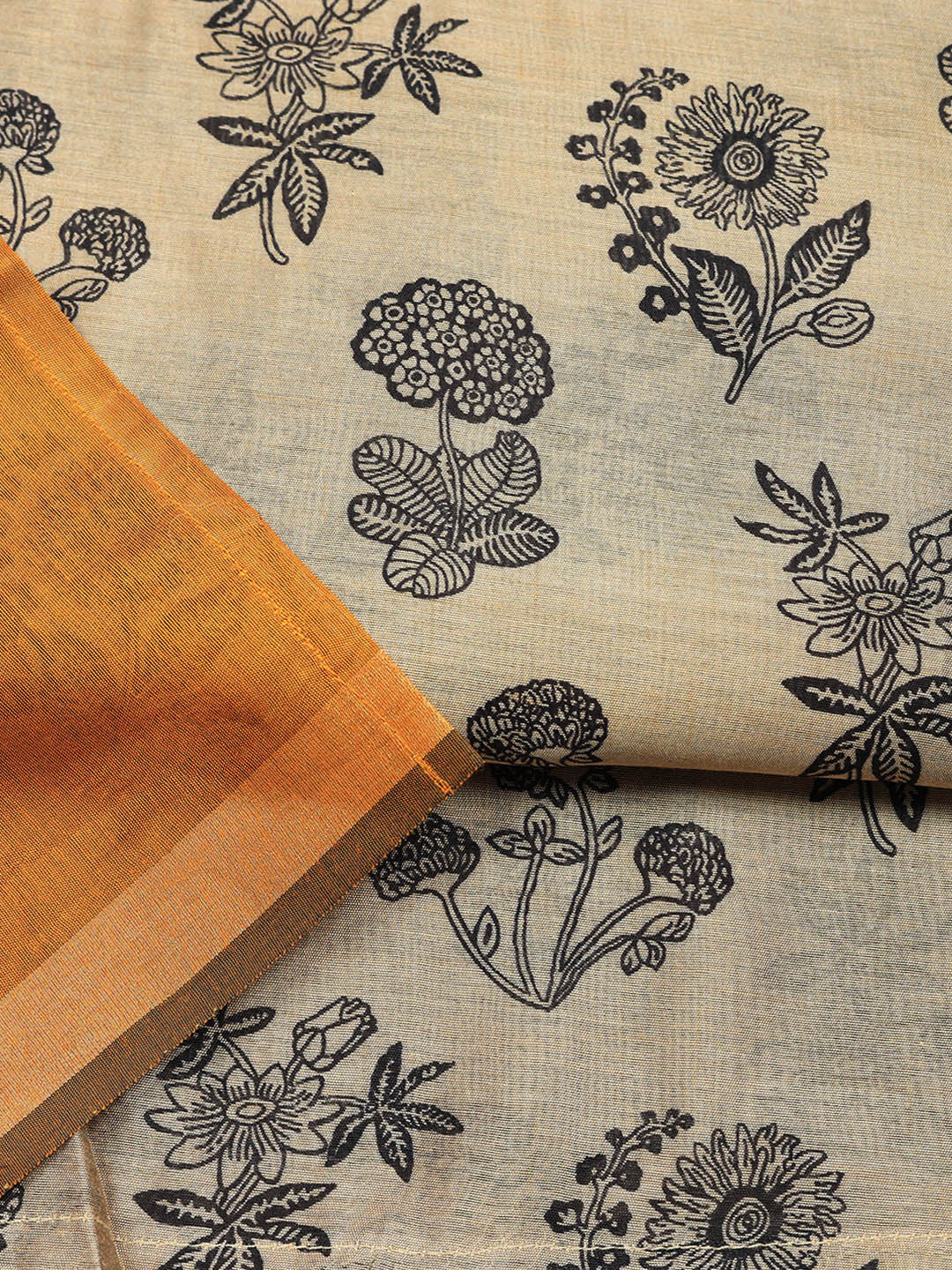 Printed Chanderi Unstitched Suit With Pant &amp; Dupatta