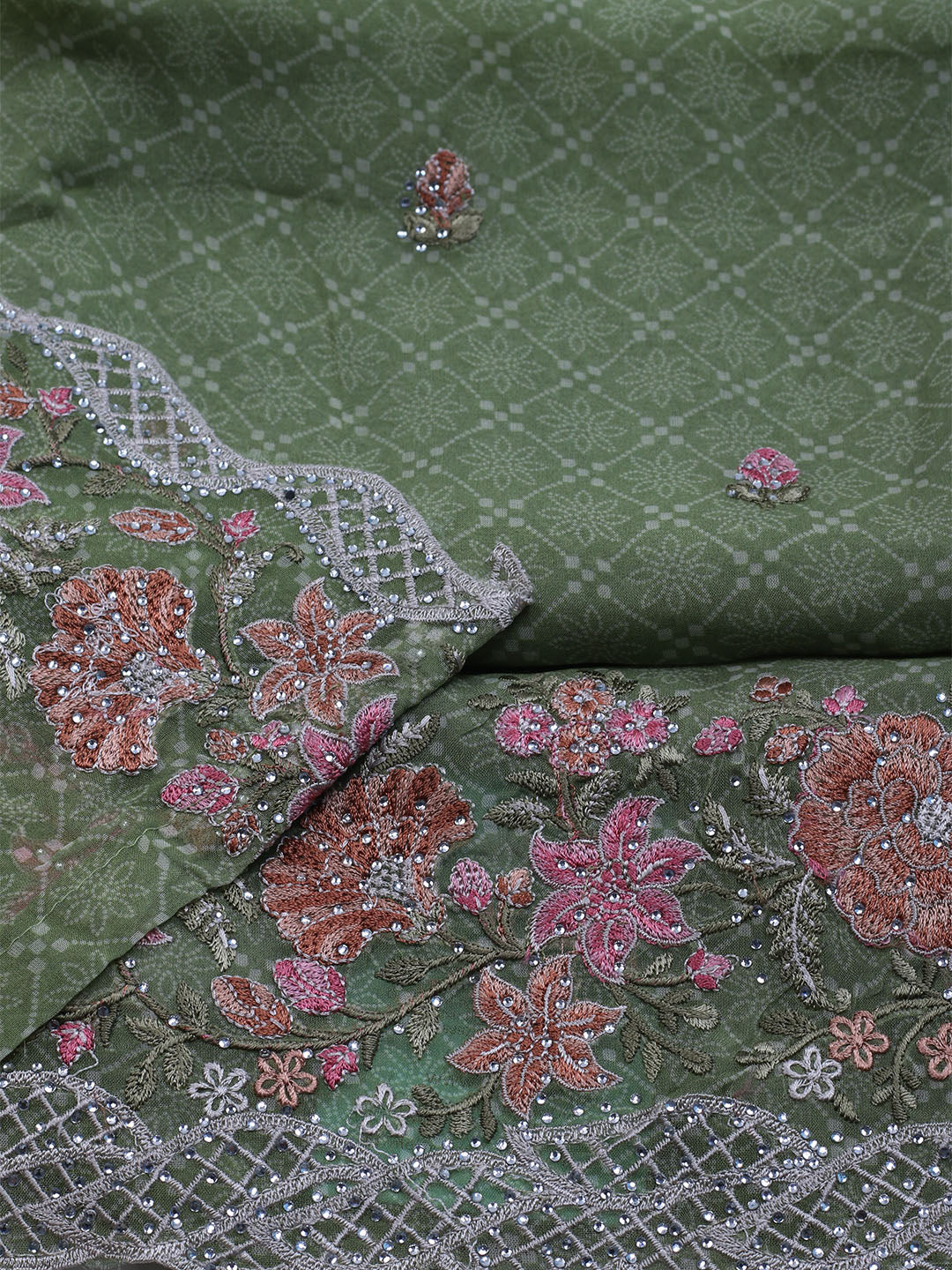 Embroidered Organza Unstitched Suit With Dupatta