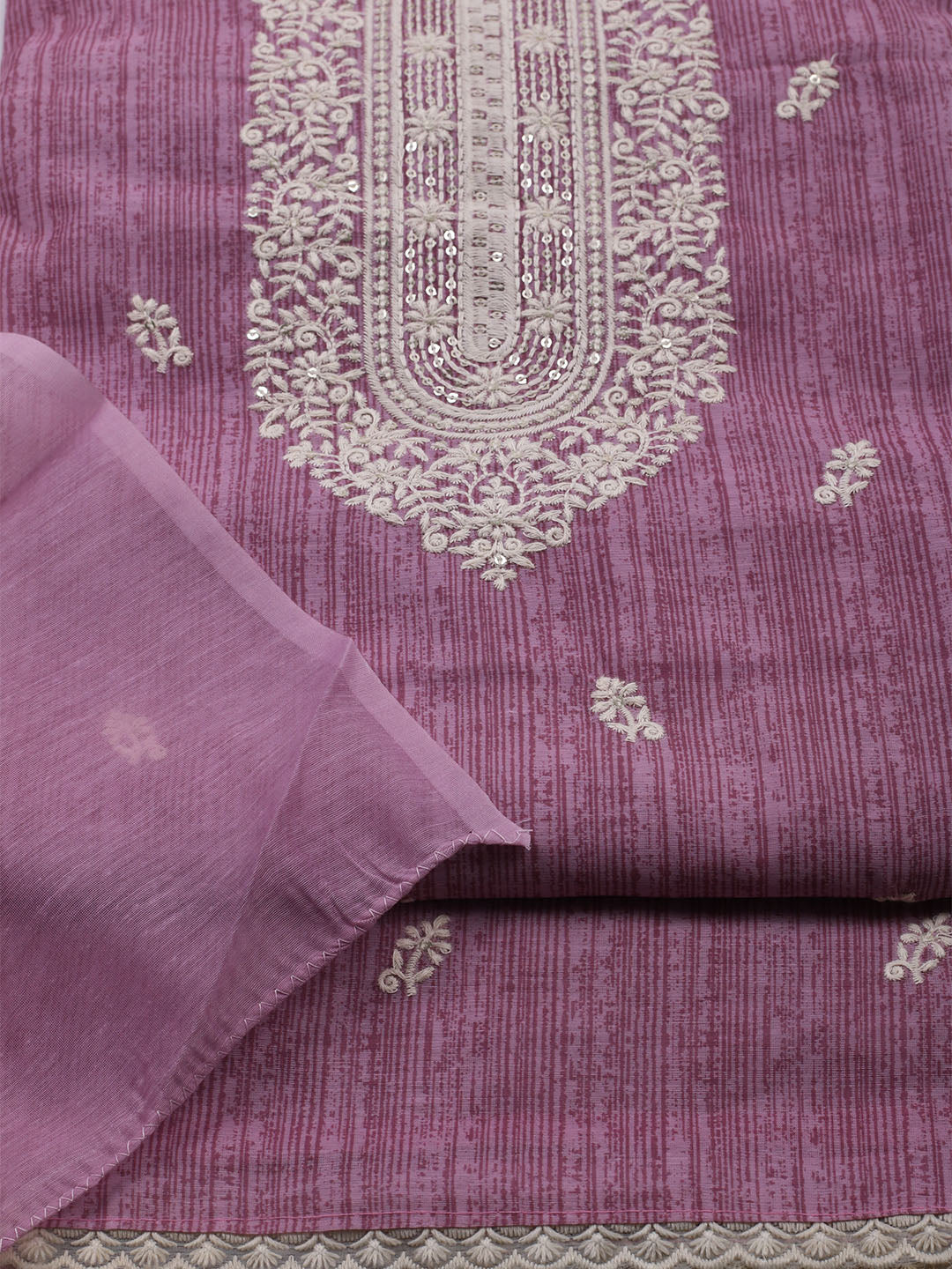 Embroidered Chanderi Unstitched Kurta With Pant & Dupatta