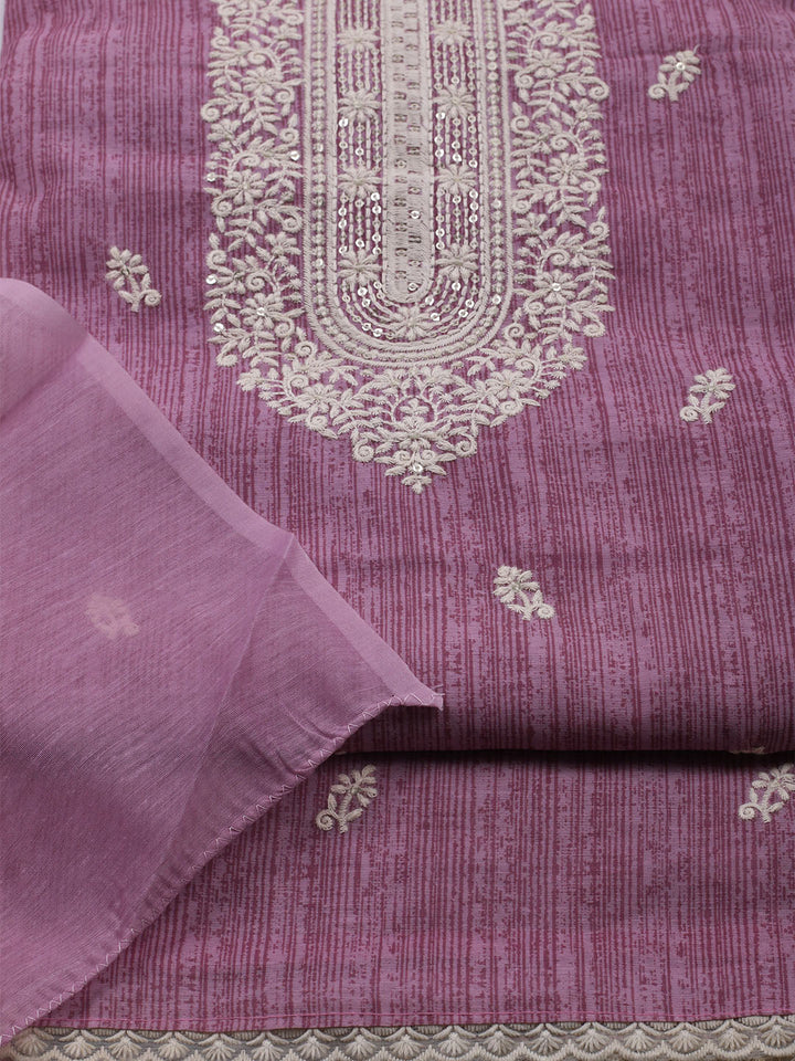 Embroidered Chanderi Unstitched Kurta With Pant &amp; Dupatta