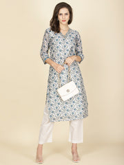 Floral Printed Chanderi Kurta With Pants