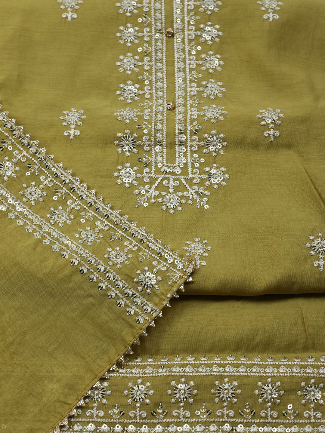 Embroidered Muslin Unstitched Kurta With Pant & Dupatta