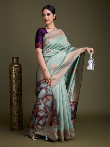 Zari Border Booti Art Silk Woven Saree