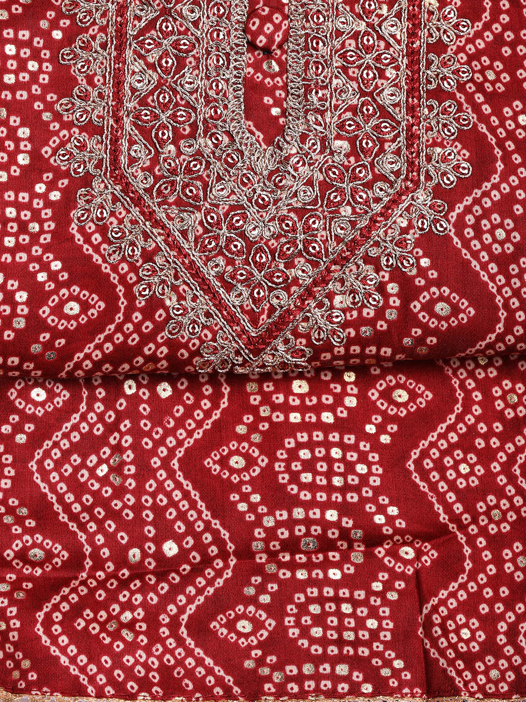 Neck Embroidered Cotton Blend Unstitched Suit With Dupatta