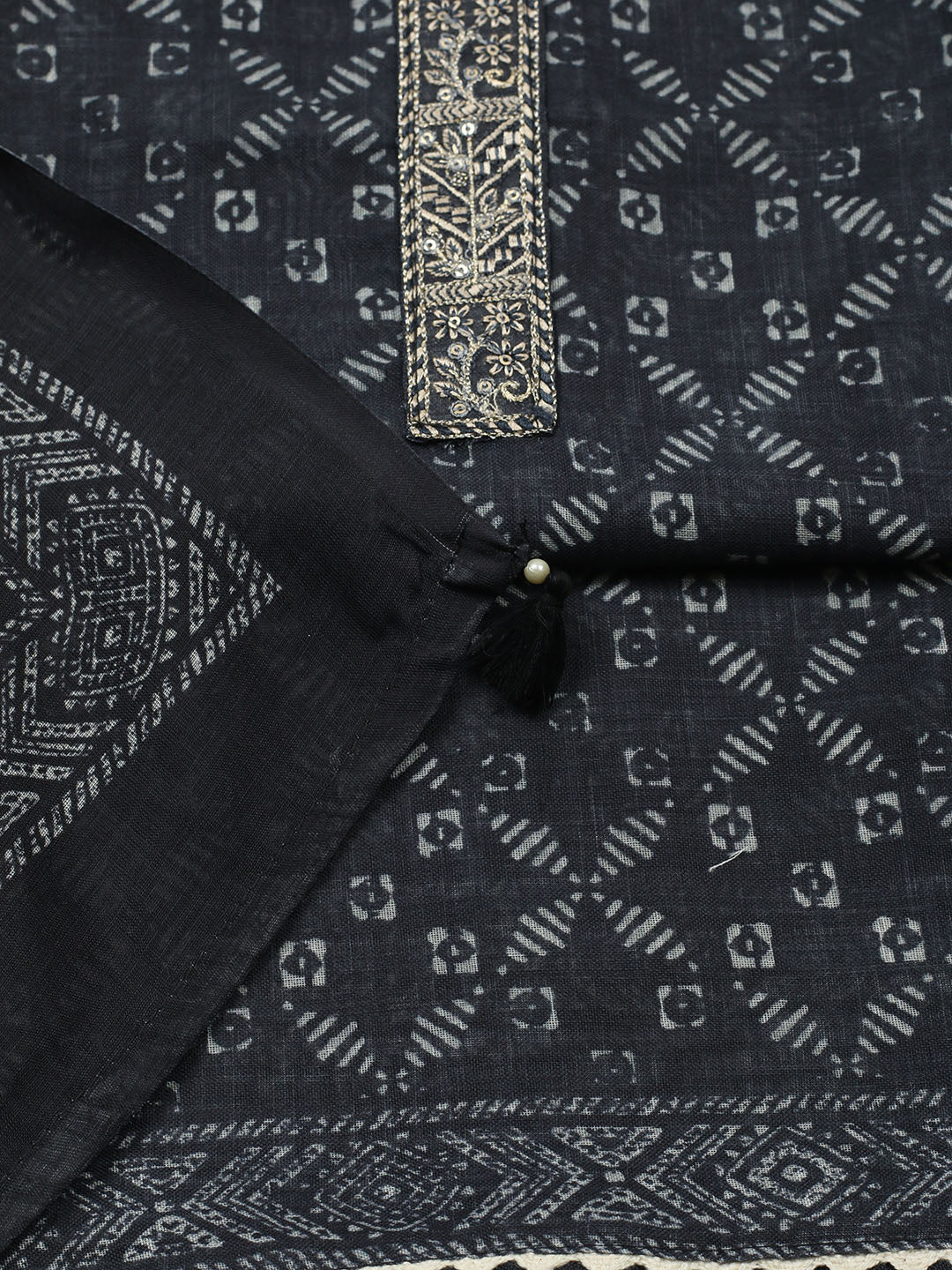 Embroidered Cotton Blend Unstitched Suit With Pant &amp; Dupatta