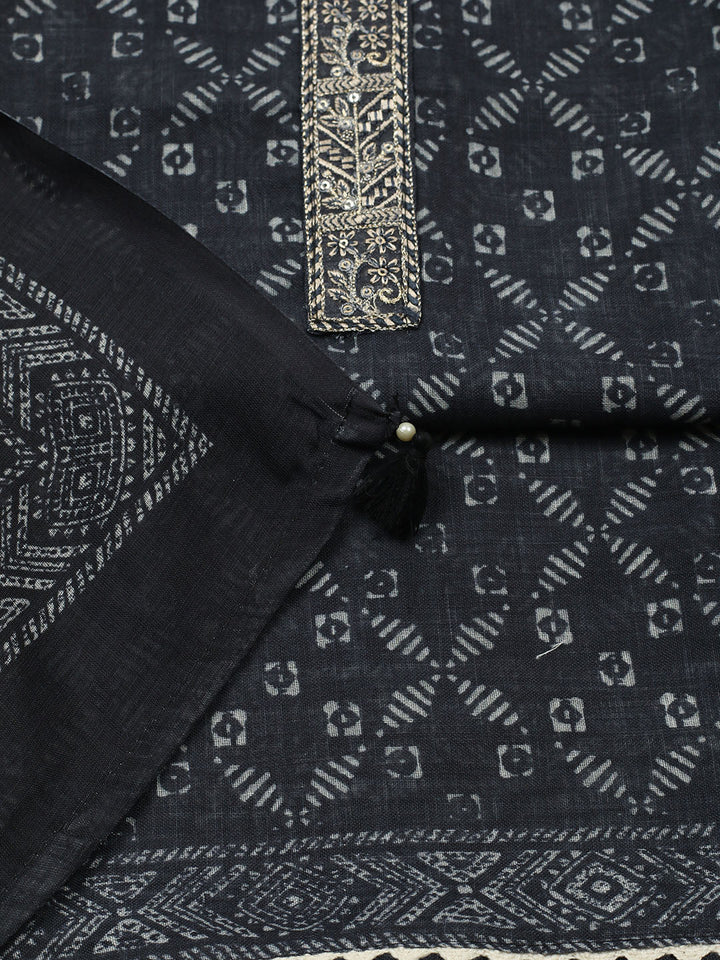 Embroidered Cotton Blend Unstitched Suit With Pant &amp; Dupatta