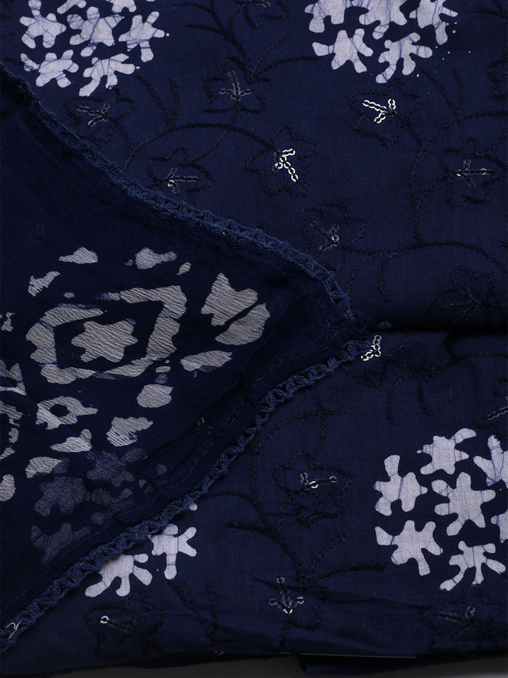 Printed Cotton Blend Unstitched Kurta With Pant &amp; Dupatta
