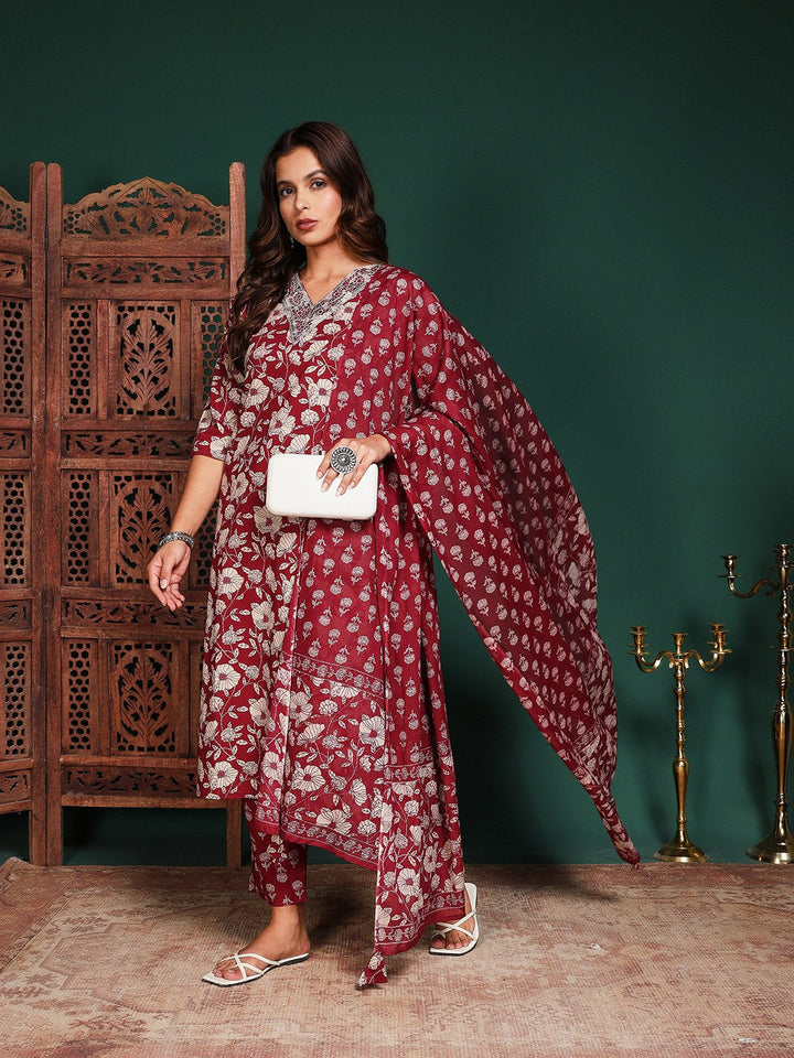 Printed Cotton Blend Kurta With Pant &amp; Dupatta