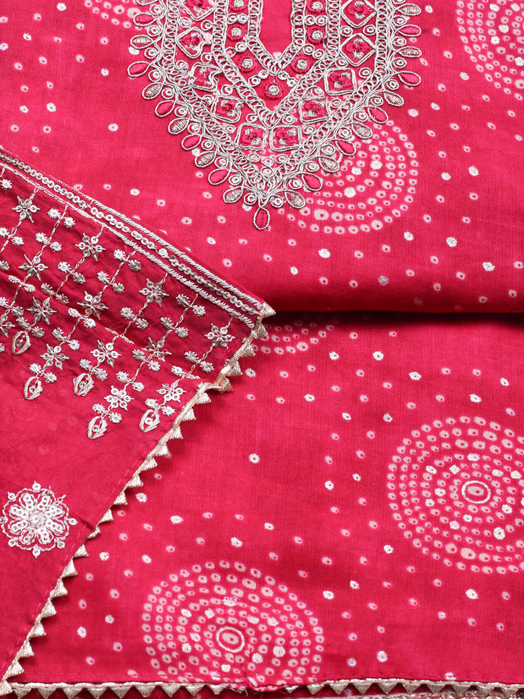 Embroidered Cotton Unstitched Suit With Pant &amp; Dupatta