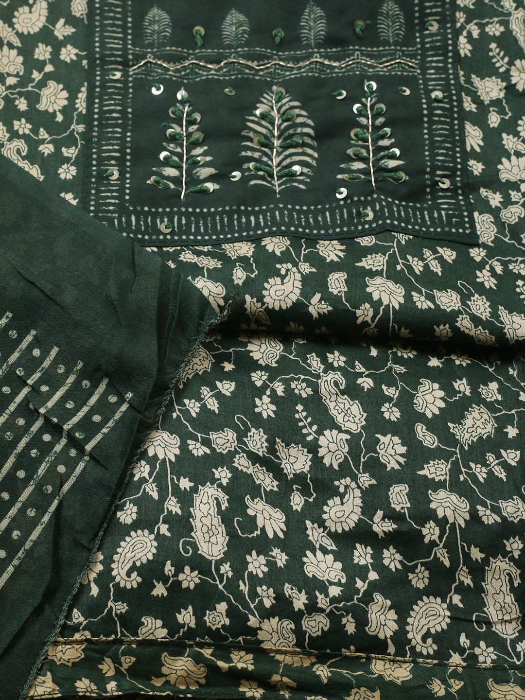 Printed Cotton Blend Unstitched Suit With Pant &amp; Dupatta