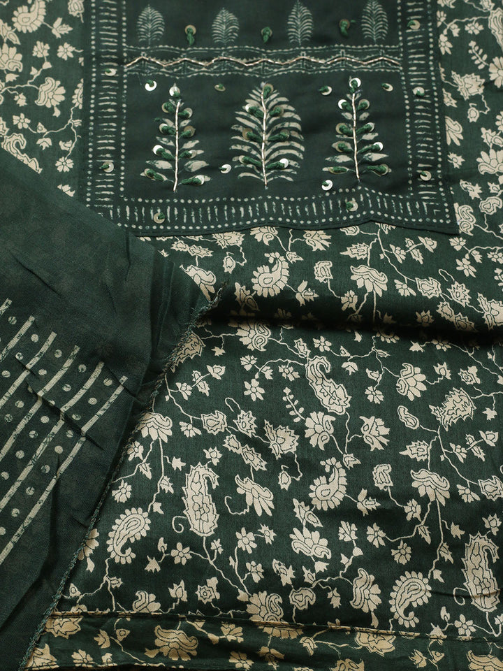 Printed Cotton Blend Unstitched Suit With Pant &amp; Dupatta