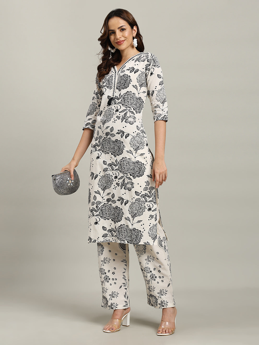Printed Cotton Blend Kurta With Pants
