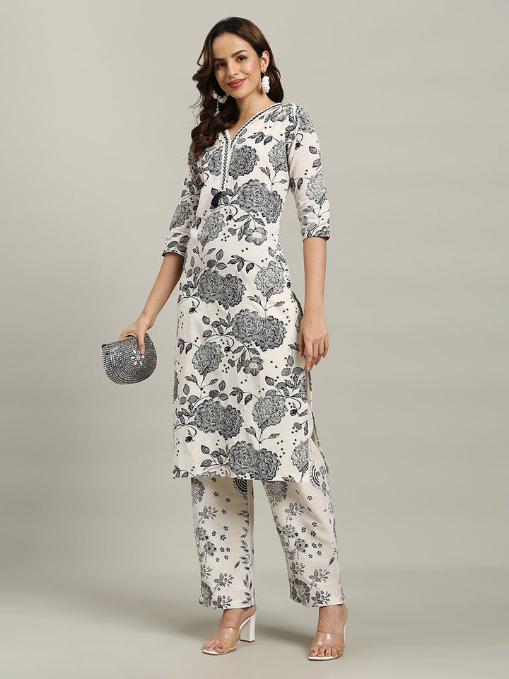 Printed Cotton Blend Kurta With Pants