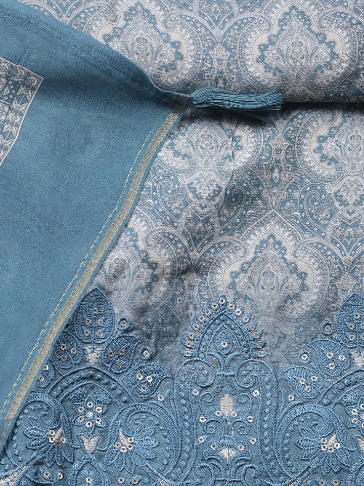 Embroidered Muslin Unstitched Suit With Pant &amp; Dupatta