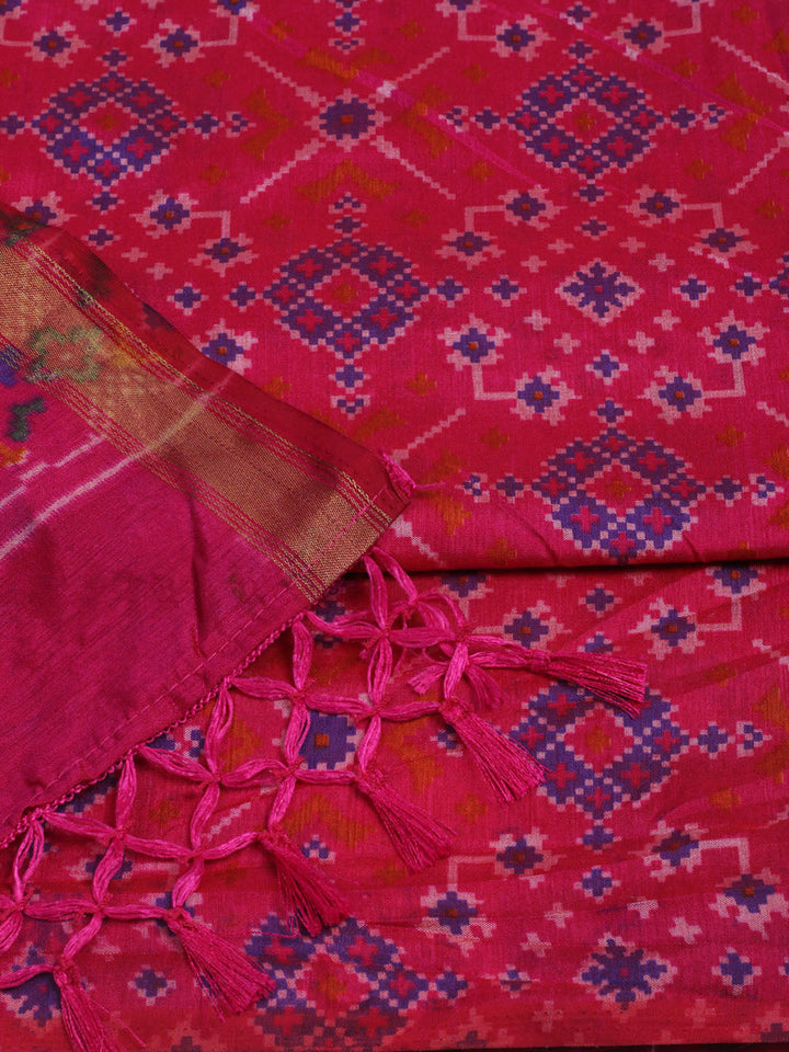 Printed Art Silk Unstitched Kurta With Pant &amp; Dupatta