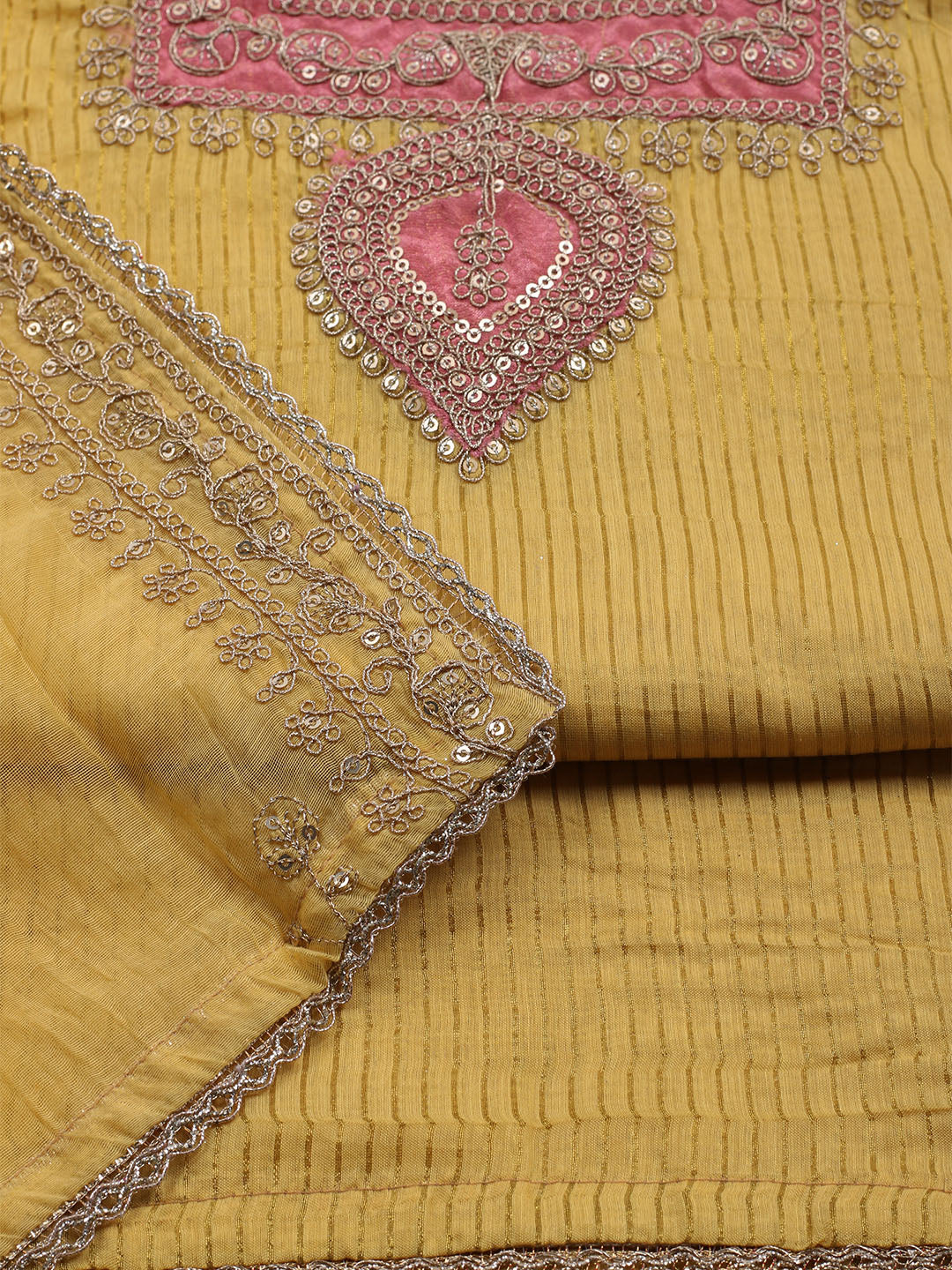Neck Embroidered Chanderi Unstitched Suit With Dupatta