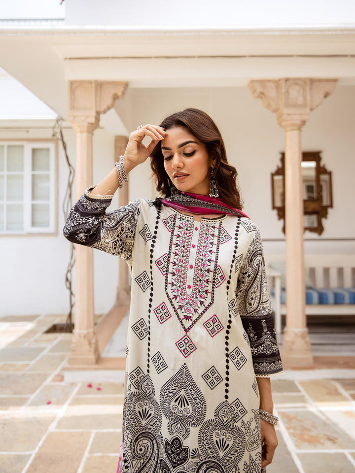 Embroidered Silk Blend Kurta With Pant &amp; Dupatta