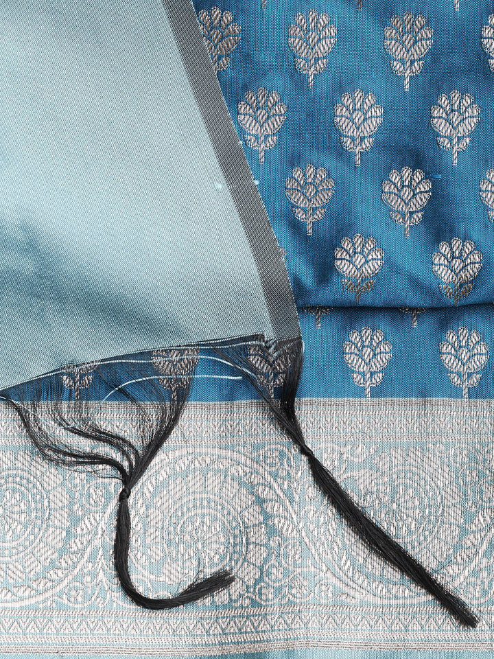 Woven Banarasi Chanderi Unstitched Suit With Dupatta