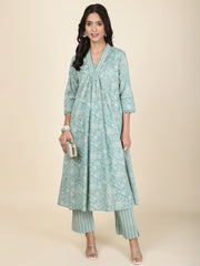 Floral Printed Cotton Kurta With Pants