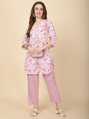 Floral Printed Cotton Kurti With Pants