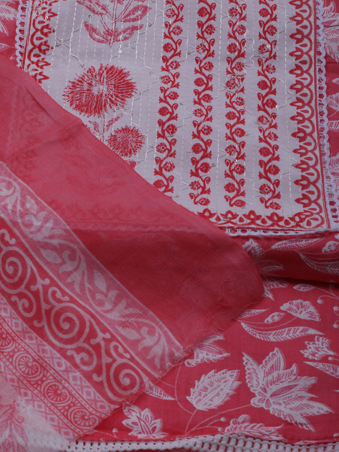 Printed Cotton Blend Unstitched Suit With Dupatta