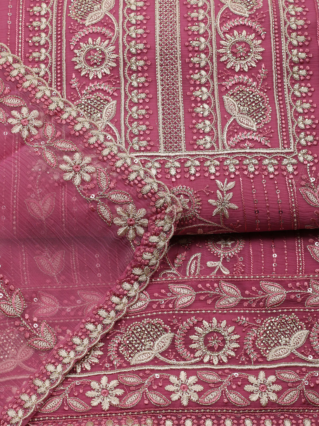 Embroidered Organza Unstitched Suit With Pant &amp; Dupatta