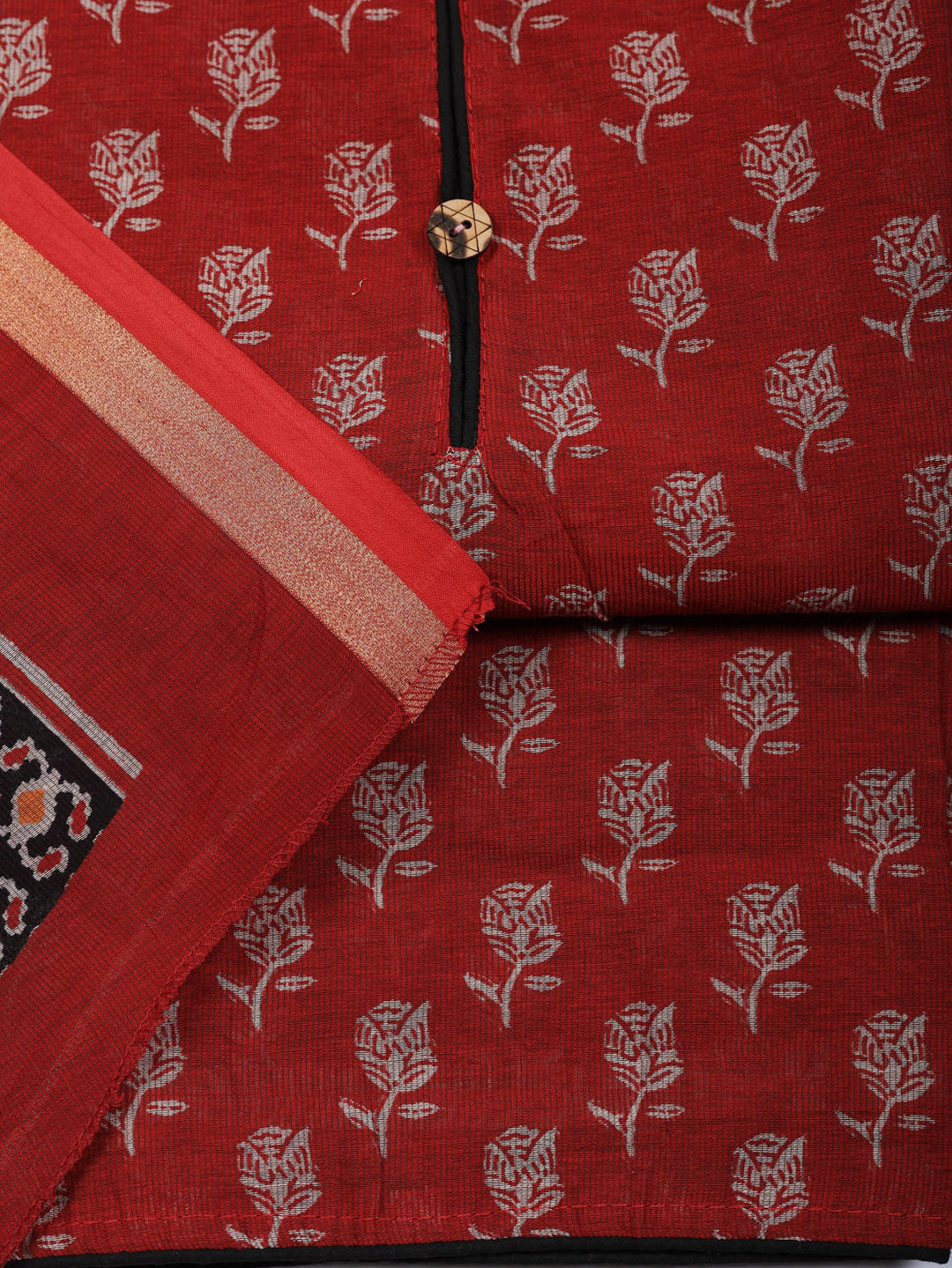 Embroidered Cotton Blend Unstitched Suit With Pant &amp; Dupatta